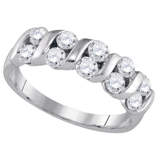 14kt White Gold Womens Round Diamond Alternating Stripe Band Ring 1.00 Cttw