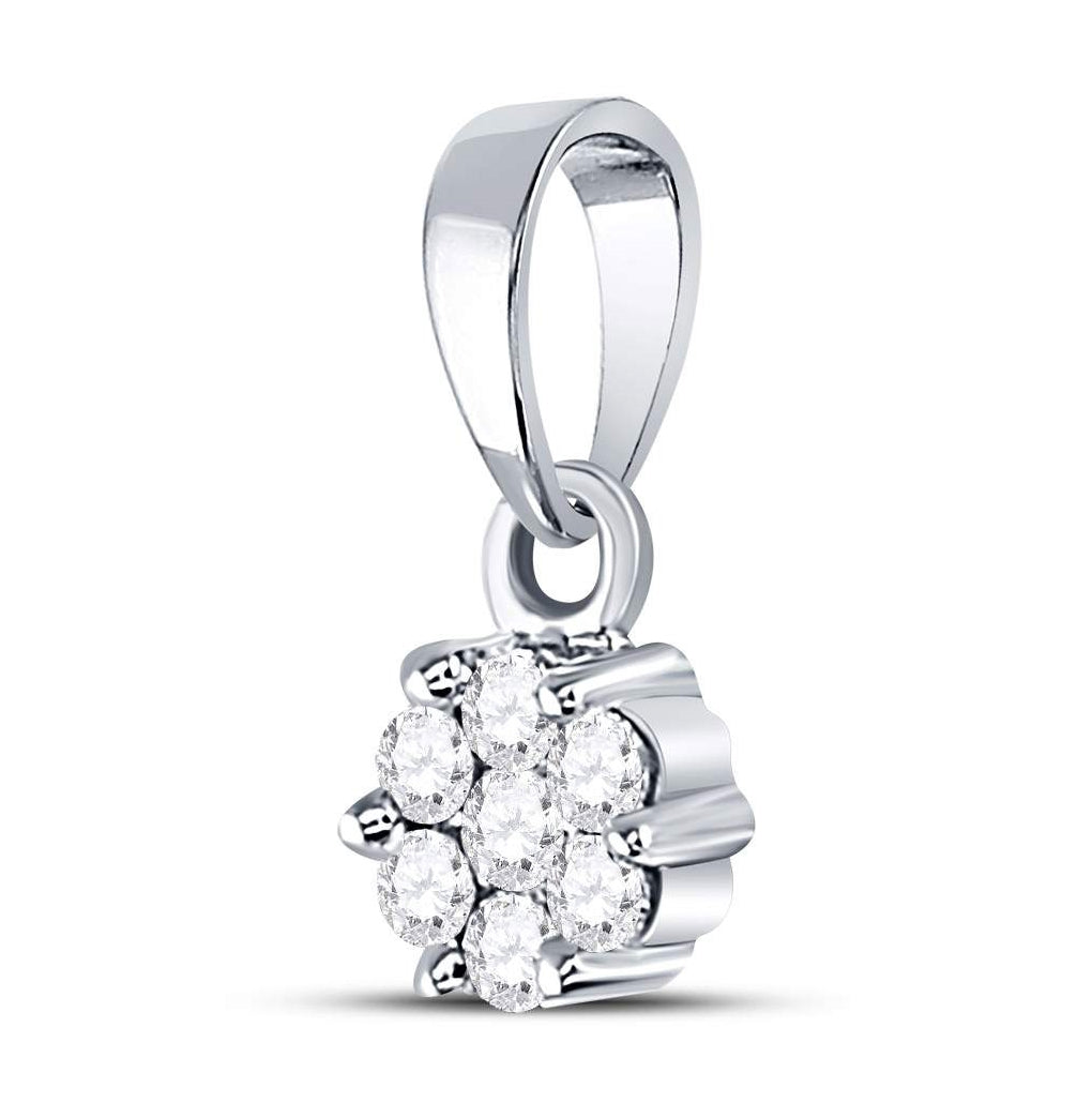 14K White Or Yellow Gold Womens Round Diamond Flower Cluster Pendant