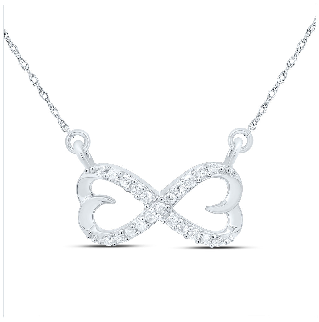 Sterling Silver Womens Round Diamond Infinity Double Heart Pendant Necklace 1/5 Cttw, Length: 17.99 In, Width: 0.72 In