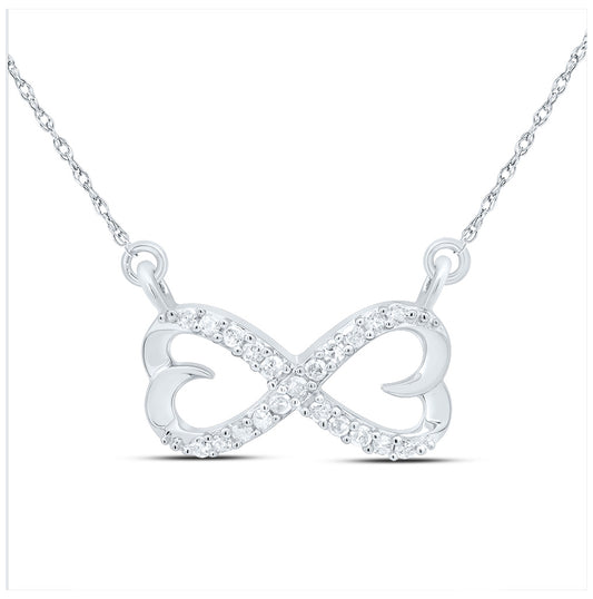Sterling Silver Womens Round Diamond Infinity Double Heart Pendant Necklace 1/5 Cttw, Length: 17.99 In, Width: 0.72 In