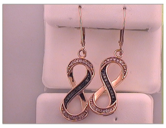 10kt Rose Gold Womens Brown Diamond Infinity Dangle Earrings 1/5 Cttw