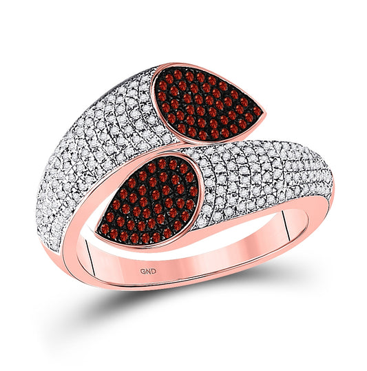 10K Rose Gold Womens Round Red Color Enhanced Diamond Fashion Ring 3/4 Cttw, Womens Size: 5-10
