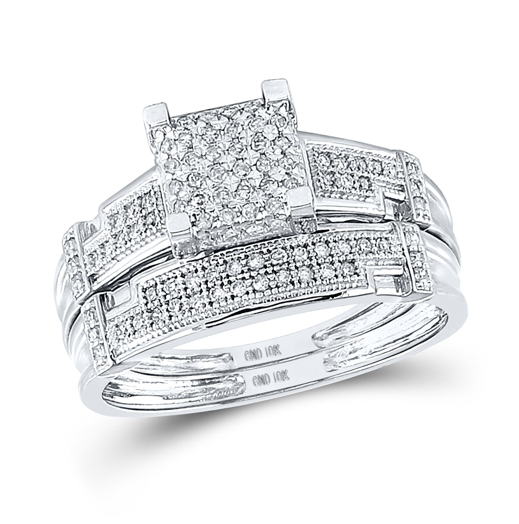 10K White Gold His Hers Round Diamond Square Matching Wedding Set 1/2ctw, Women's Size: 5-10, Mens Size: 7-13