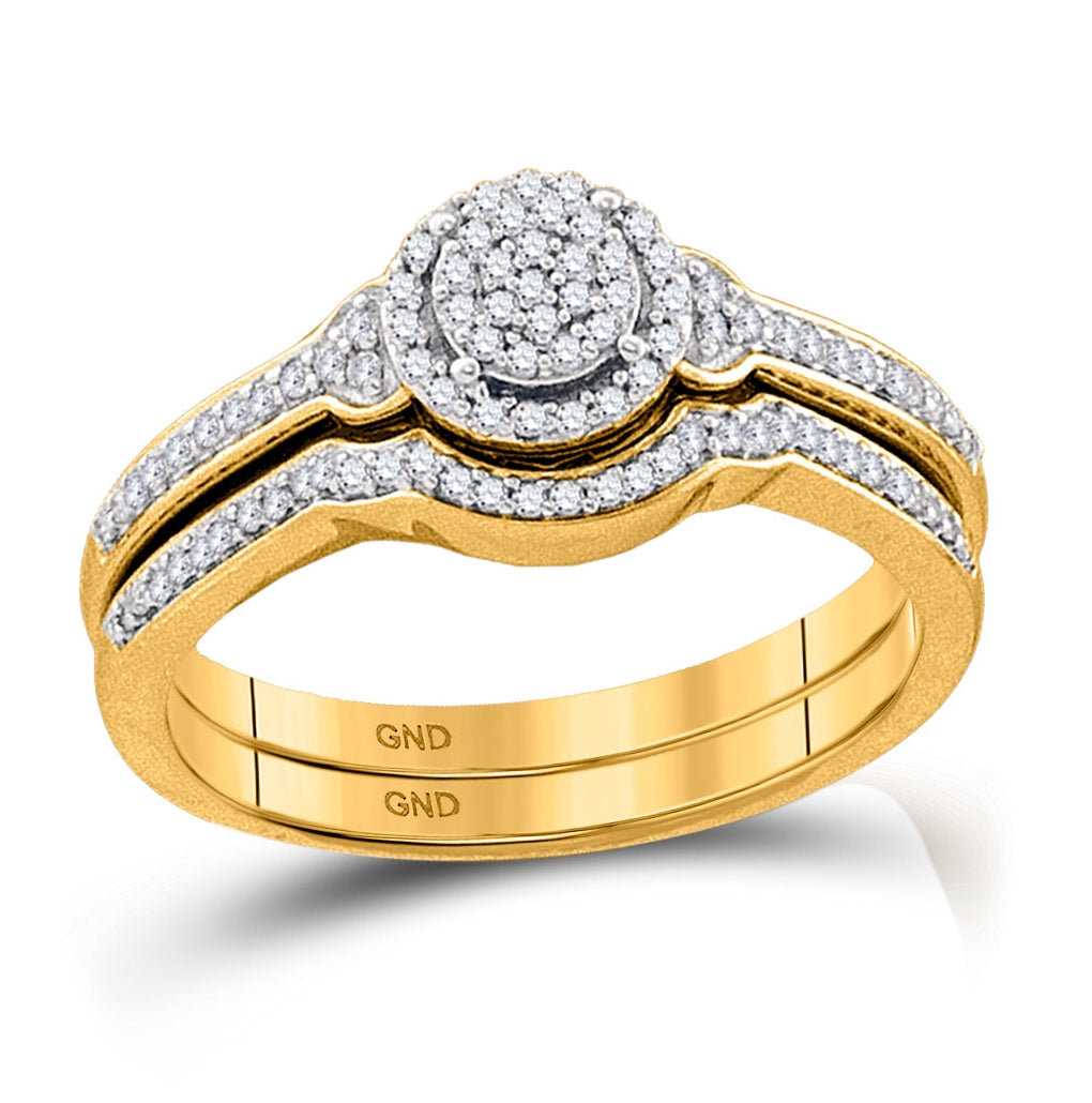 10k Yellow Gold Round Diamond Cluster Bridal Wedding Ring Band Set 1/4 Cttw, Womens Size: 5-10