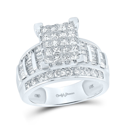 10kt White Gold Womens Princess Diamond Cluster Bridal Wedding Engagement Ring 2.00 Cttw - Size 5