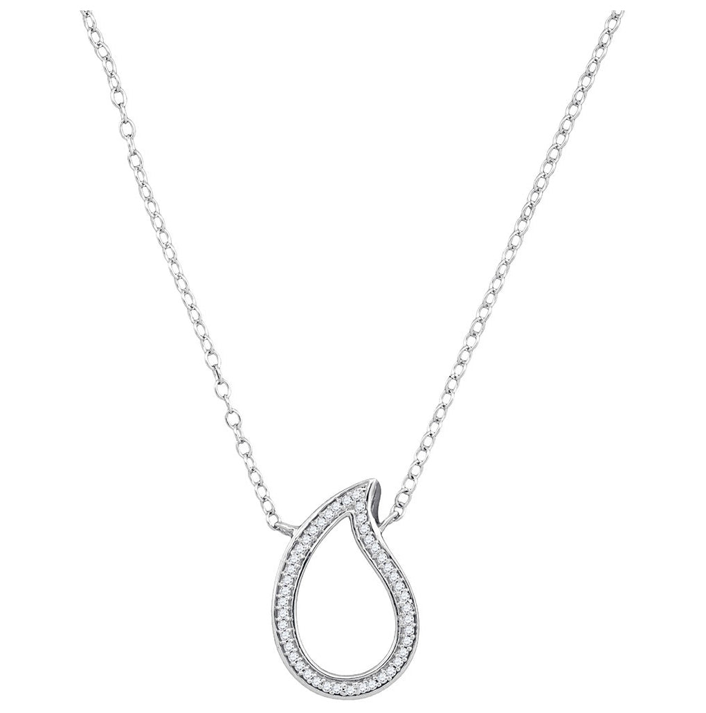 10K White Gold Womens Round Diamond Teardrop Pendant Necklace 1/10 Cttw, Length: 17.5 In
