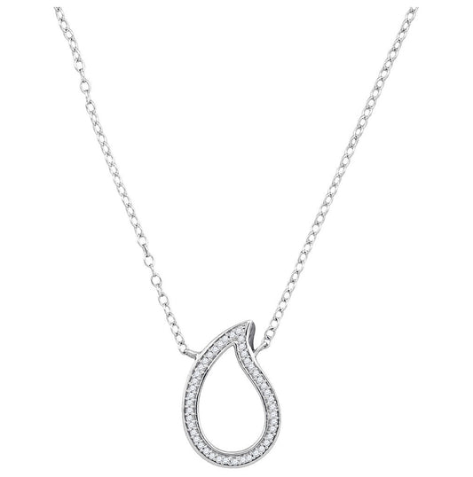 10K White Gold Womens Round Diamond Teardrop Pendant Necklace 1/10 Cttw, Length: 17.5 In