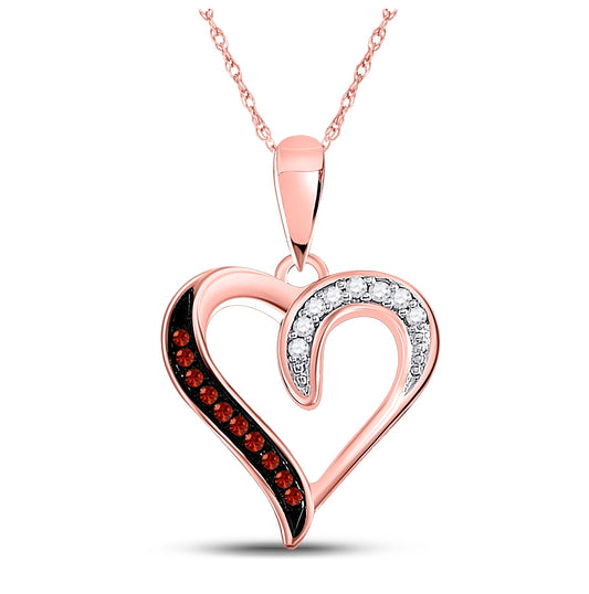 10K Rose Gold Womens Round Red Color Enhanced Diamond Heart Pendant 1/20 Cttw, Length: 0.65 In, Width: 0.45 In