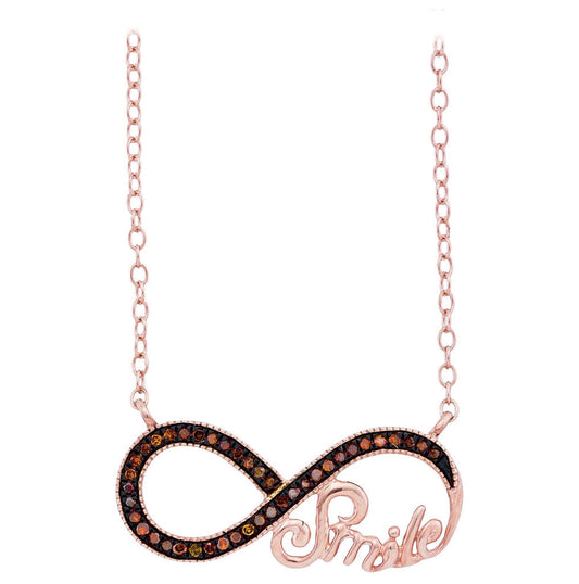 10k Rose Gold Womens Red Color Enhanced Diamond Infinity Smile Love Anniversary Necklace 1/10 Cttw