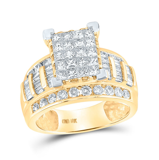 10kt Yellow Gold Womens Princess Diamond Cluster Bridal Wedding Engagement Ring 2.00 Cttw - Size 6
