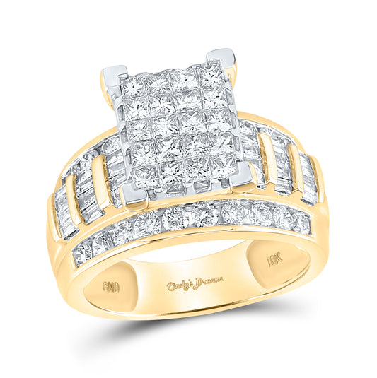 10kt Yellow Gold Womens Princess Diamond Cluster Bridal Wedding Engagement Ring 2.00 Cttw - Size 10