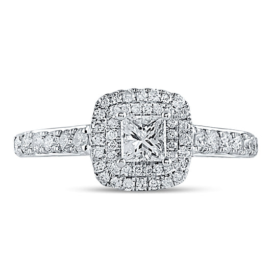14K White Gold Round Dia. Halo Wedding Engagement Ring 1ctw, Women's Size: 5-10