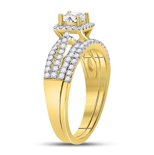 14K Yellow Gold Princess Dia. Bridal Wedding Ring Band Set 1ctw, Women's Size: 5-10