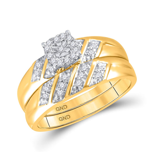 10K Yellow Gold His Hers Round Diamond Solitaire Matching Wedding Set 1/4 Cttw, Womens Size: 5-10, Mens Size: 7-13