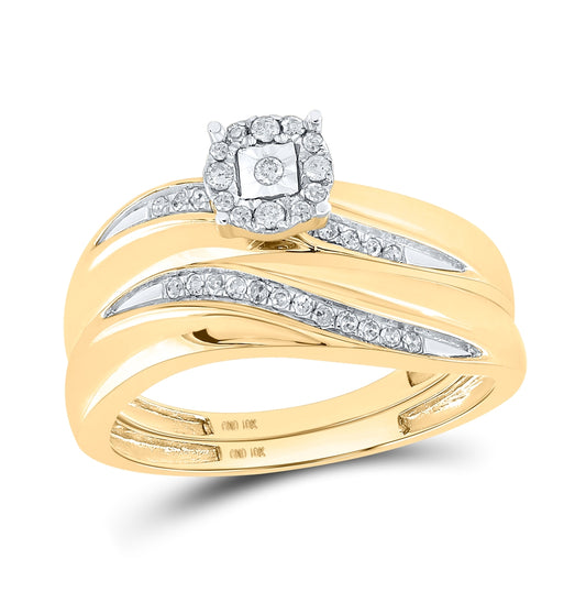 10K Yellow Gold His Hers Round Diamond Solitaire Matching Wedding Set 1/5 Cttw, Womens Size: 5-10, Mens Size: 7-13