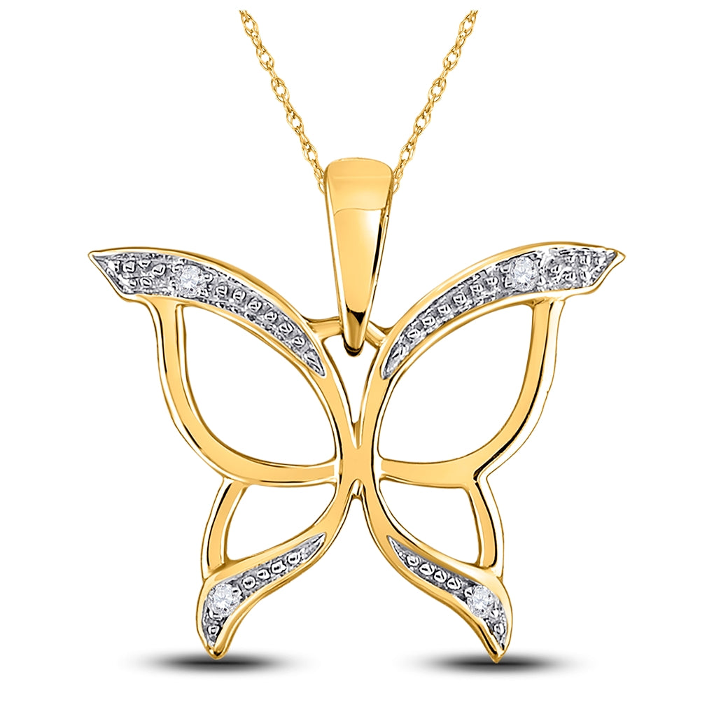 10K Yellow Or White Gold Womens Round Diamond Butterfly Bug Wings Pendant .03 Cttw, Length: 0.66 In, Width: 0.73 In