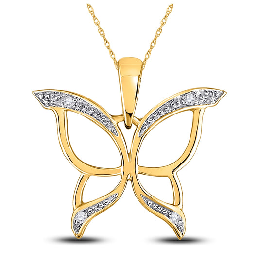 10K Yellow Or White Gold Womens Round Diamond Butterfly Bug Wings Pendant .03 Cttw, Length: 0.66 In, Width: 0.73 In