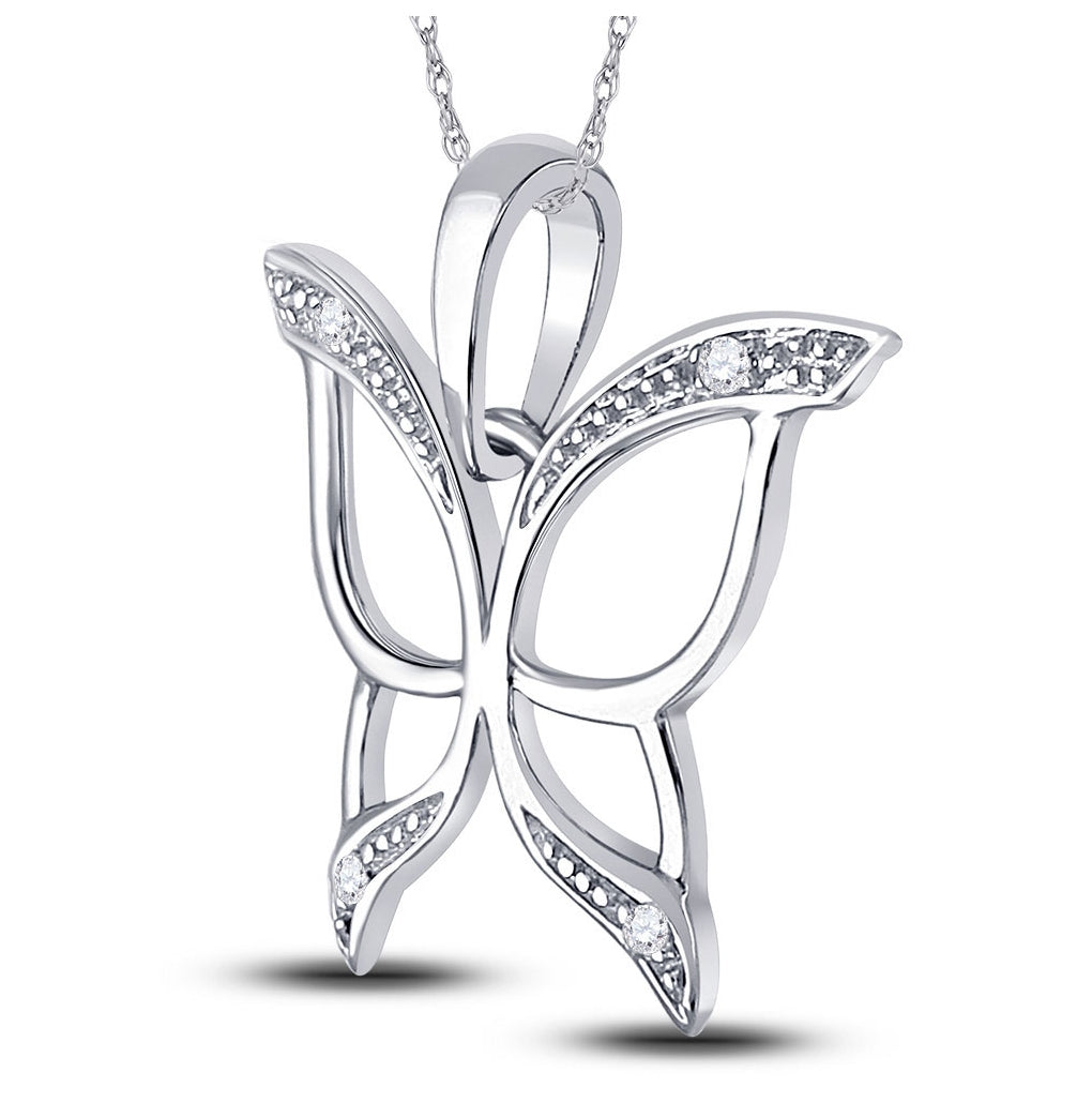 10K Yellow Or White Gold Womens Round Diamond Butterfly Bug Wings Pendant .03 Cttw, Length: 0.66 In, Width: 0.73 In