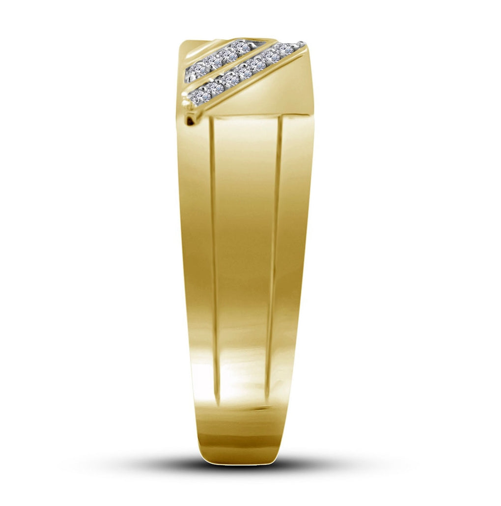 10K Yellow Gold Mens Round Diamond Diagonal Row Flat Top Ring 1/12 Cttw, Mens Size: 7-13