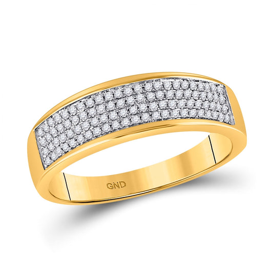 10K Yellow Gold Mens Round Diamond Pave Band Ring 1/4 Cttw, Mens Size: 7-13