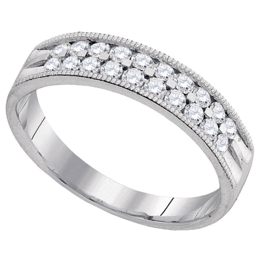 10K White Gold Womens Round Diamond Double Row Milgrain Wedding Band 1/2 Cttw, Womens Size: 5-10