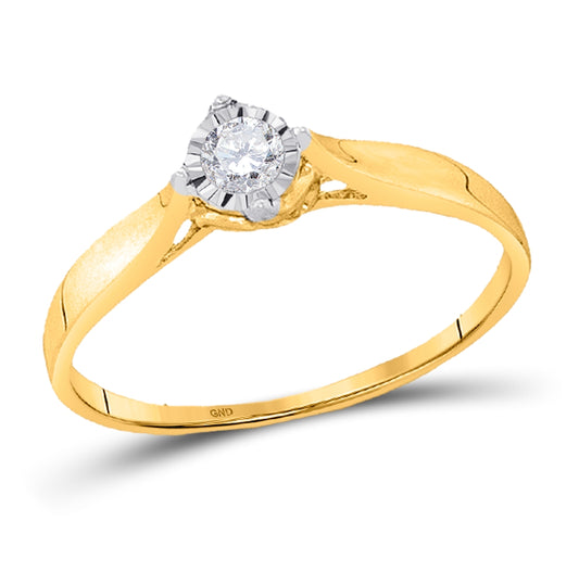 10K Yellow Gold Womens Round Diamond Solitaire Promise Ring 1/12 Cttw, Womens Size: 5-10