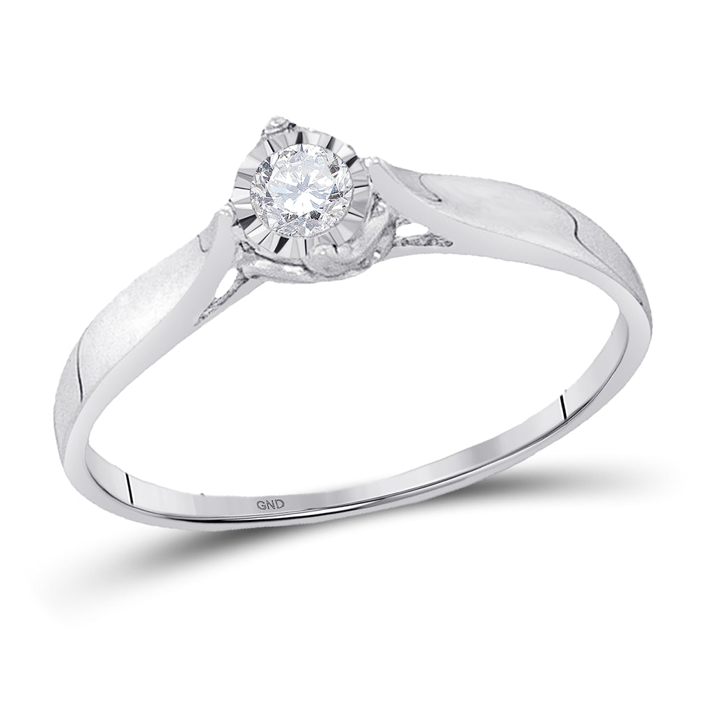 10K White Gold Womens Round Diamond Solitaire Promise Ring 1/12 Cttw, Womens Size: 5-10