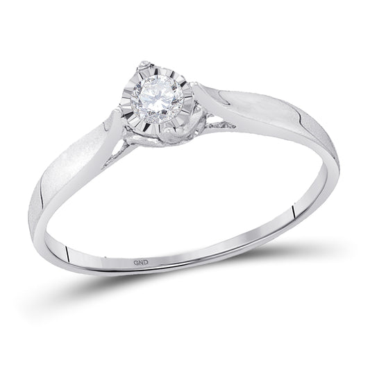 10K White Gold Womens Round Diamond Solitaire Promise Ring 1/12 Cttw, Womens Size: 5-10