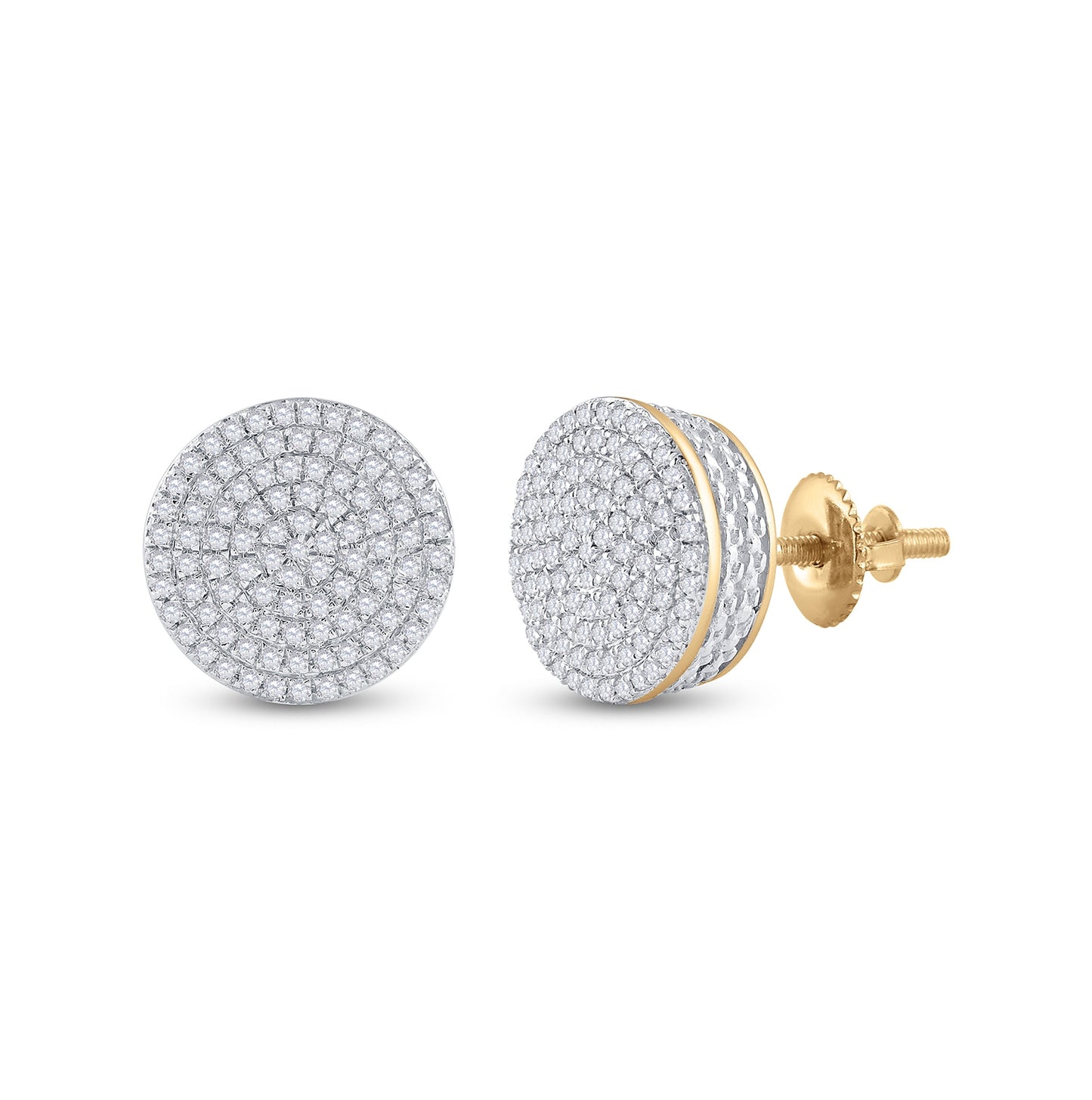 10K Yellow Gold Womens Round Diamond Circle Cluster Earrings 1/3 Cttw