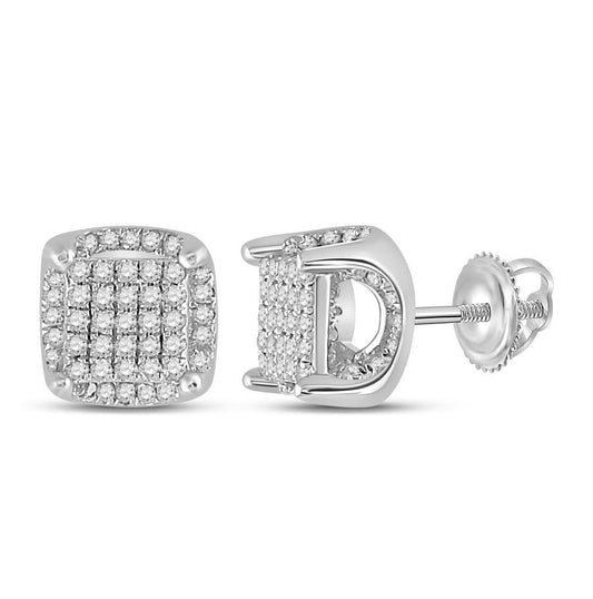 10K White Gold Women's Round Diamond Sq Earrings 0.5 ctw