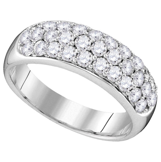 14kt White Gold Womens Round Diamond Triple Row Pave Band Ring 1.00 Cttw