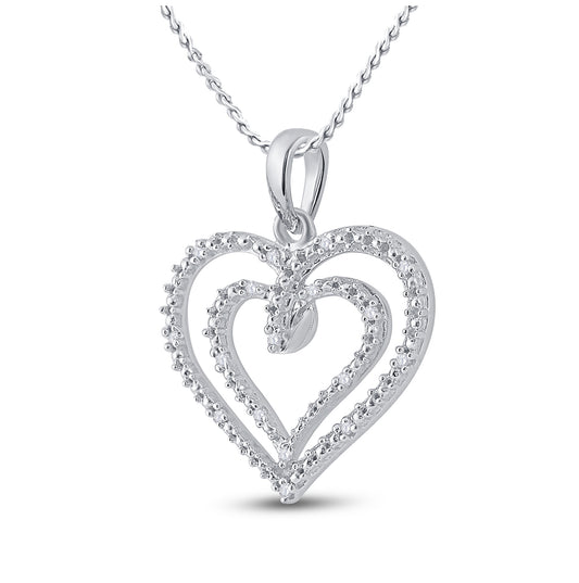 Sterling Silver Womens Round Diamond Heart Pendant 1/20ctw, Length: 0.99 Inch Width: 0.83 Inch