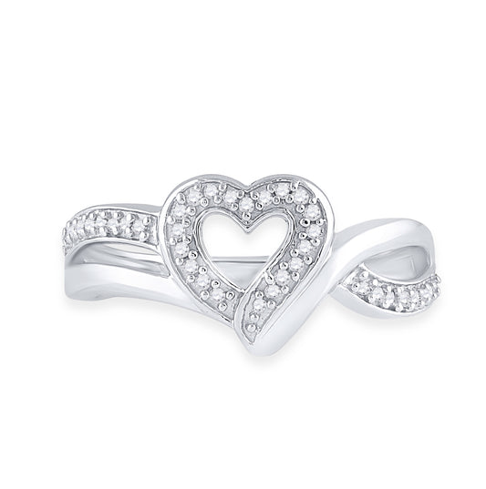 Sterling Silver Womens Round Diamond Heart Frame Cluster Ring 1/8 Cttw, Womens Size: 5-10