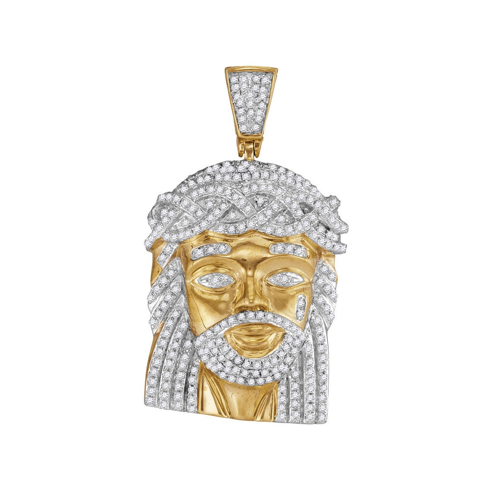 10K Yellow Gold Mens Round Diamond Jesus Charm Pendant 1 Cttw, Length: 1.61 In, Width: 1.19 In