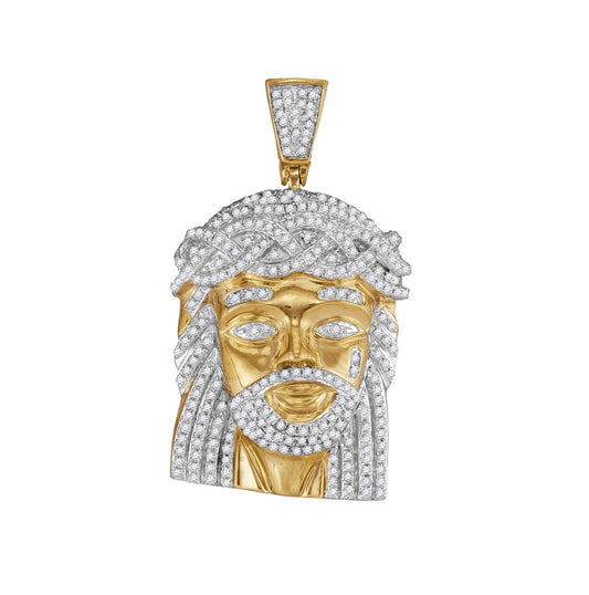 10K Yellow Gold Mens Round Diamond Jesus Charm Pendant 1 Cttw, Length: 1.61 In, Width: 1.19 In