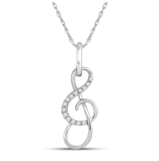 10K White Gold Womens Round Diamond Treble Clef Music Note Pendant 1/10 Cttw, Length: 1.11 In, Width: 0.35 In