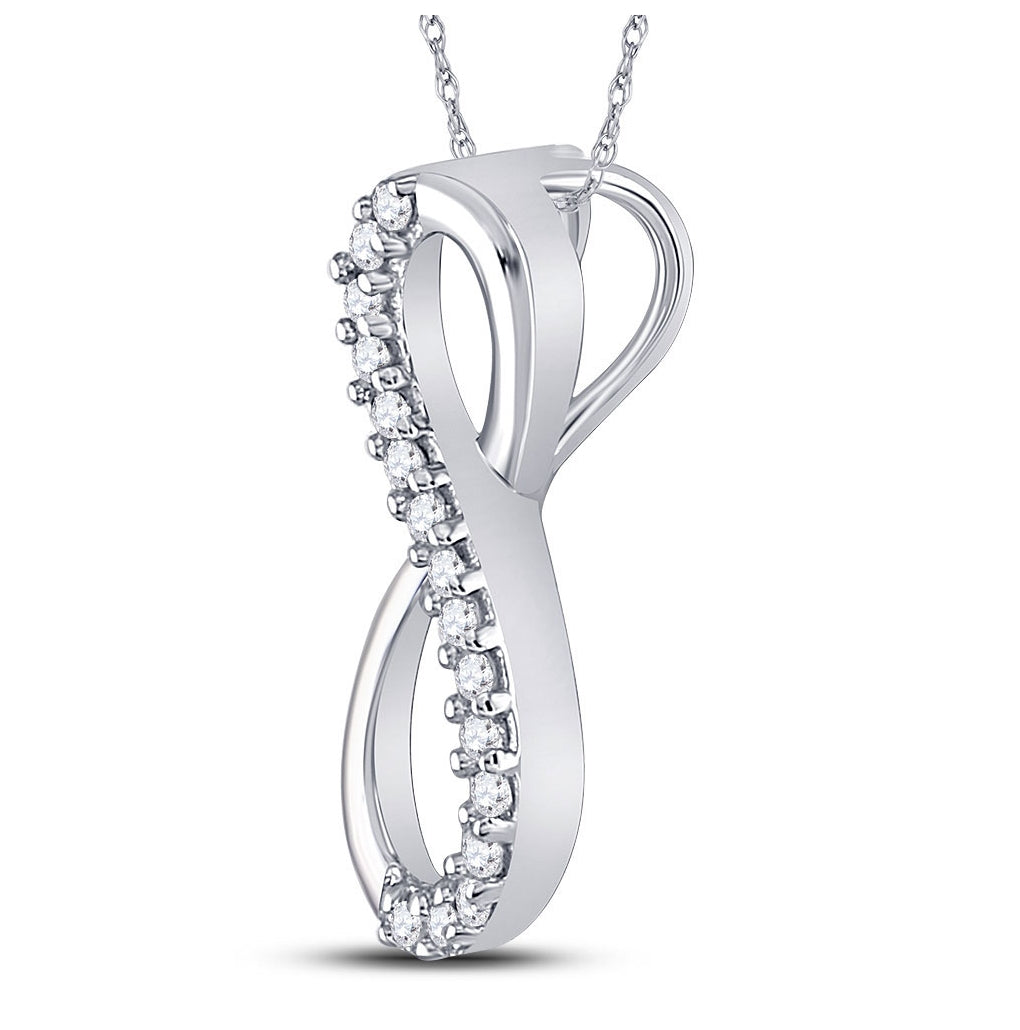 10K White Gold Womens Round Diamond Infinity Pendant 1/10 Cttw, Length: 0.65 In, Width: 0.28 In
