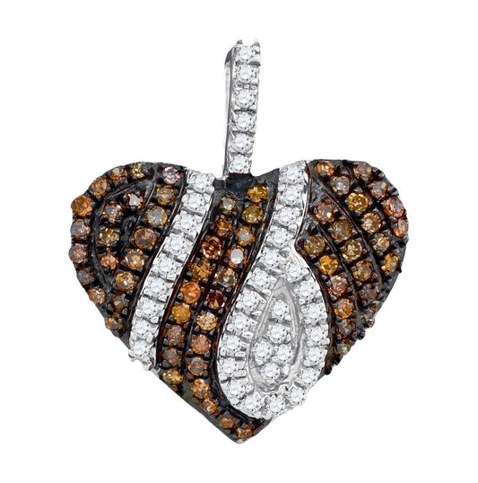 10K Yellow Or White Gold Womens Round Brown Diamond Heart Pendant 1/3 Cttw