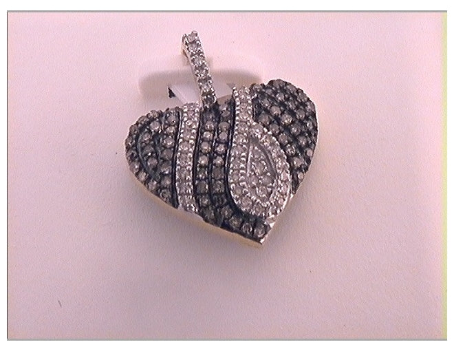10K Yellow Or White Gold Womens Round Brown Diamond Heart Pendant 1/3 Cttw