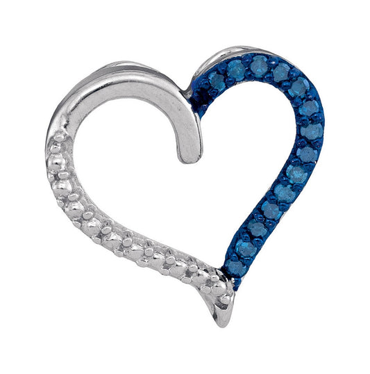 Sterling Silver Womens Round Blue Color Enhanced Diamond Heart Outline Pendant 1/10ctw, Length: 0.57 Inch Width: 0.63 Inch