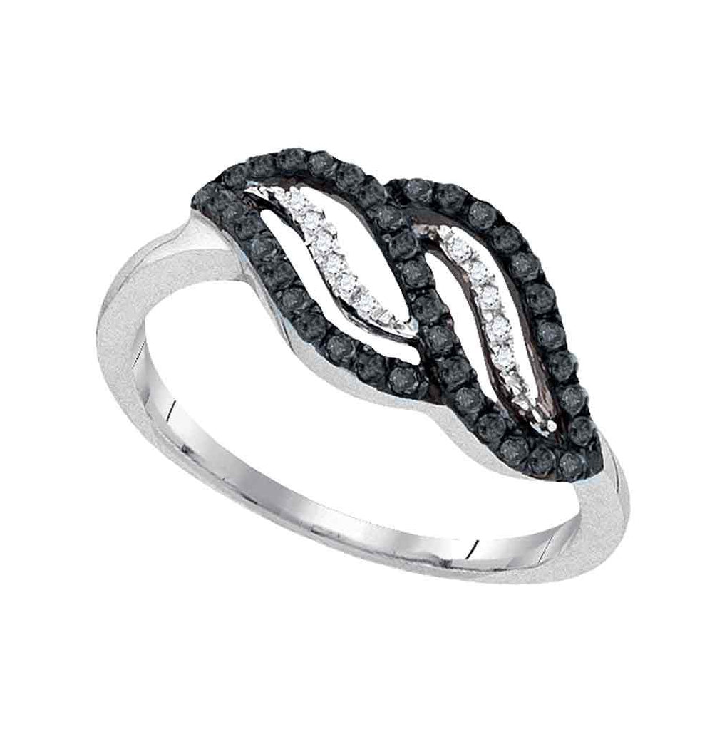 10kt White Gold Womens Round Black Color Enhanced Diamond Crossover Band Ring 1/3 Cttw