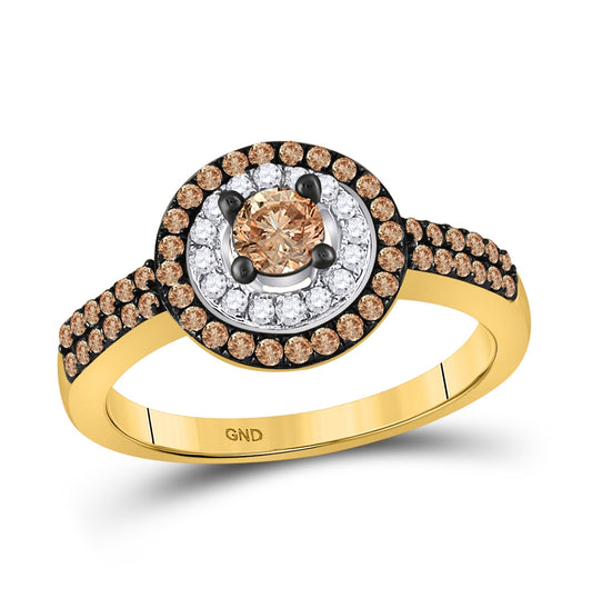 10kt Yellow Gold Womens Round Brown Diamond Solitaire Ring 3/4 Cttw