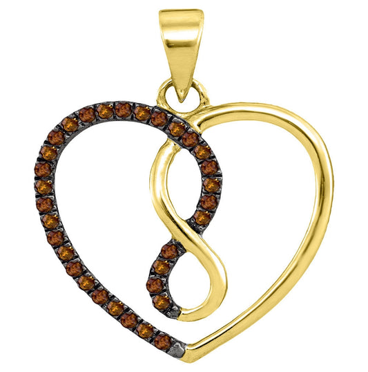 10K White Or Yellow Gold Womens Round Brown Diamond Heart Infinity Pendant