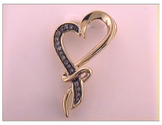10kt Yellow Gold 1/10ctw Diamond Cognac Natural Gift Heart Pendant
