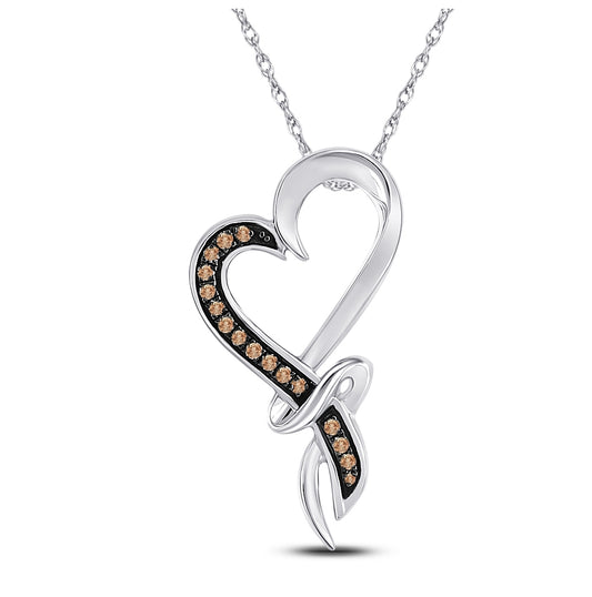 10K White Gold Womens Round Brown Diamond Heart Pendant 1/10 Cttw, Length: 1.06 In, Width: 0.56 In