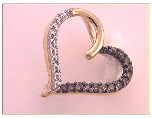 10kt Yellow Gold Womens Round Brown Diamond Heart Pendant 1/10 Cttw