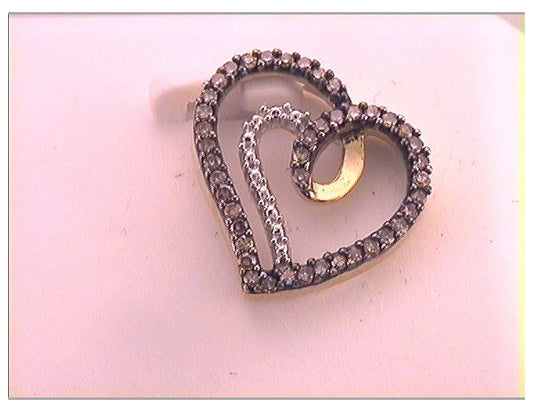 10kt Yellow Gold Womens Round Brown Diamond Heart Pendant 1/5 Cttw