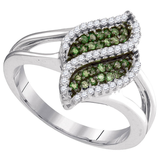 10kt White Gold Womens Round Green Color Enhanced Diamond Cascading Fashion Ring 1/3 Cttw