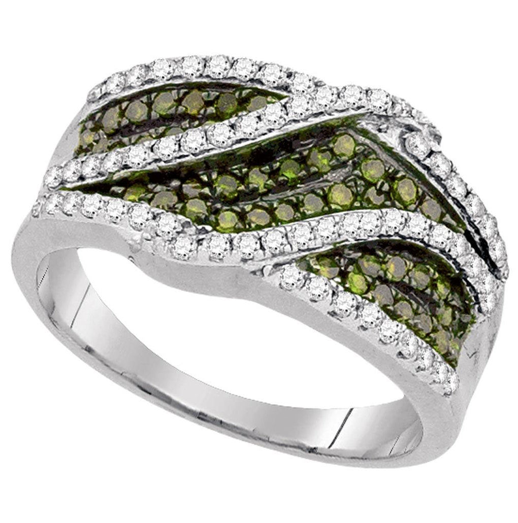 10kt White Gold Womens Round Green Color Enhanced Diamond Fashion Ring 3/4ctw