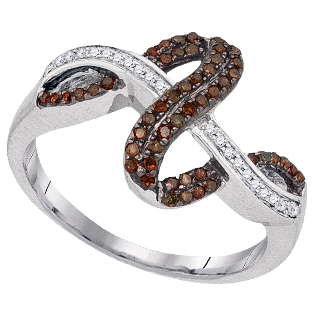 10kt White Gold Womens Round Brown Diamond Crossover Fashion Ring 1/4 Cttw